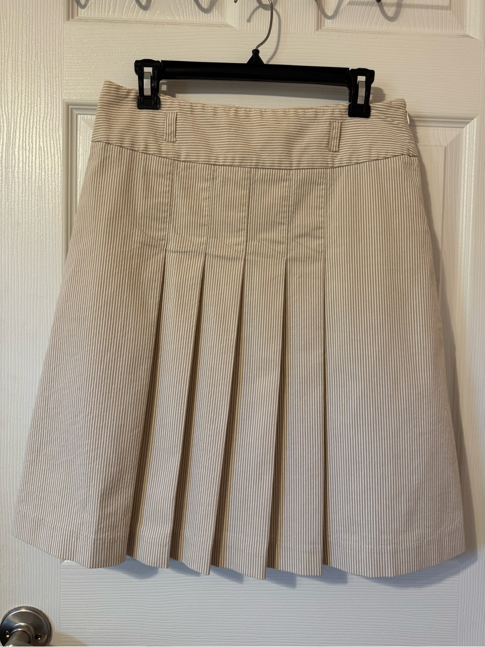 Vintage Tommy Hilfiger Beige Striped Pleated A-Line Skirt